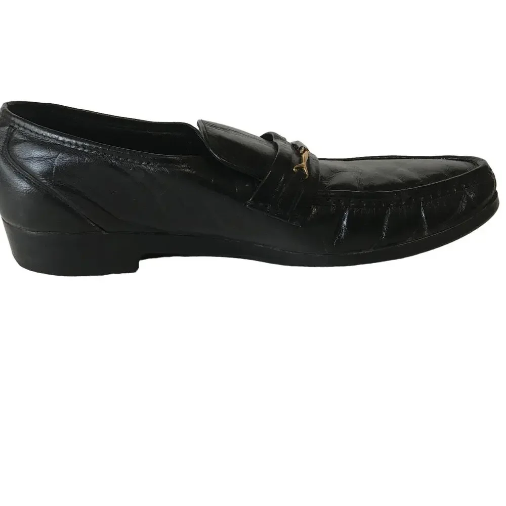 Florsheim FLS Black Leather Gold Buckle Slip On Horse Bit Loafer 11 D